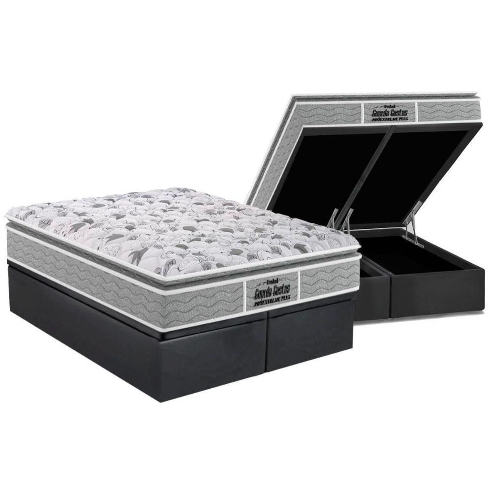 Cama Box Baú King: Colchão Anatômico Probel D45 - Ep Guarda Costas Próextreme Plus Base Suede Gray - 1