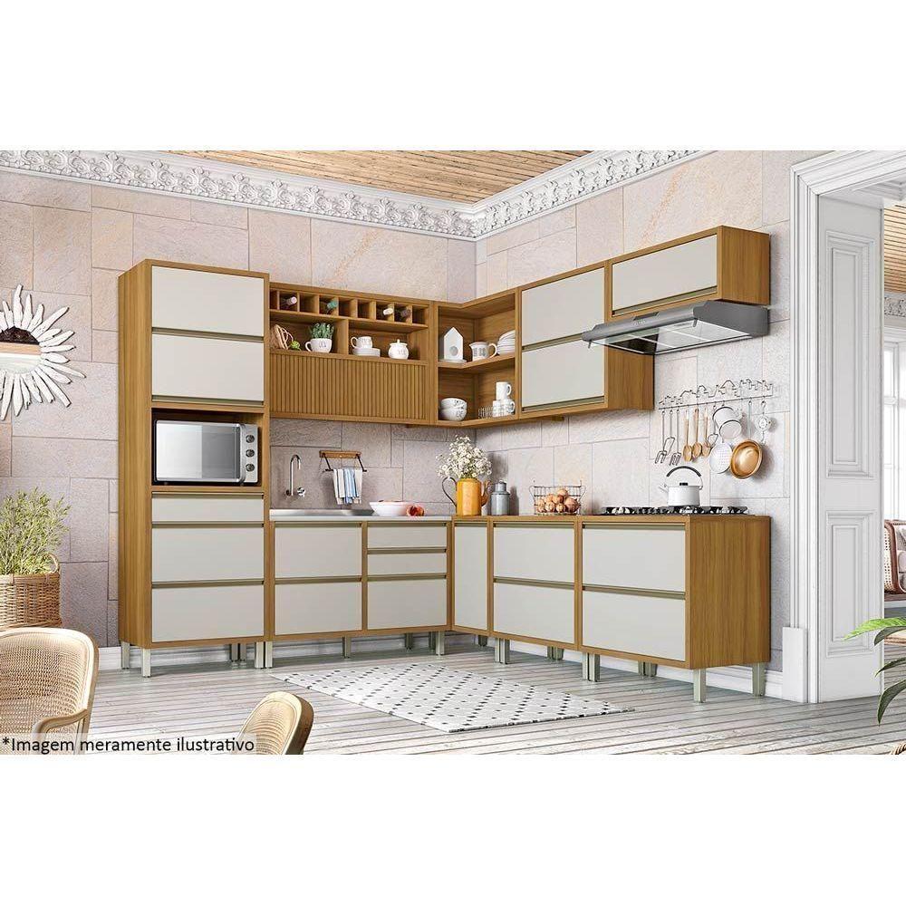 Armário Aéreo P- Cozinha Baronesa Canto Reto 2 Nichos 93cm Freijó - Nesher - 2