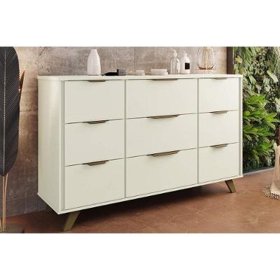 Cômoda Olimpia 9 Gavetas MDF com Puxador Plástico Off White para Quarto