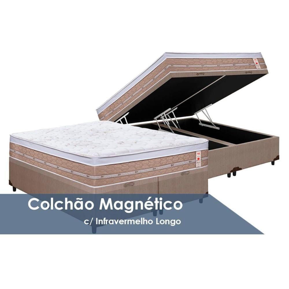 Cama Box Baú Queen: Colchão Magnético + Base Crc Courano Bege(158x198) - 1