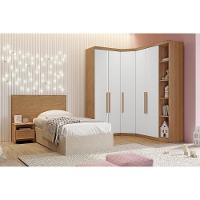 Quarto Modulado Solteiro Rizon 5 Peças (1 Closet + 2 Guarda Roupas + 1 Complemento + 1 Cabeceira) QC210 Freijo Cumaru c/ Fendi - Novo Horizonte - 1