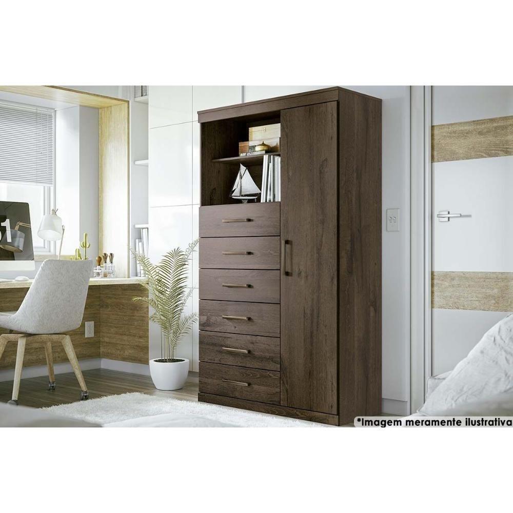 Cômoda de Quarto Marabá 1.6 c/ 1 Porta 2 Nichos e 6 Gavetas Ébano - Santos Andirá - 1