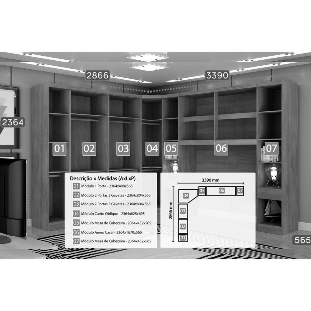 Quarto Casal Modulado Rizon 7 Peças (1 Armário Ponte + 1 Closet + 3 Guarda Roupas + 2 Complementos) QC211 Freijo Cumaru - Novo Horizonte - 4