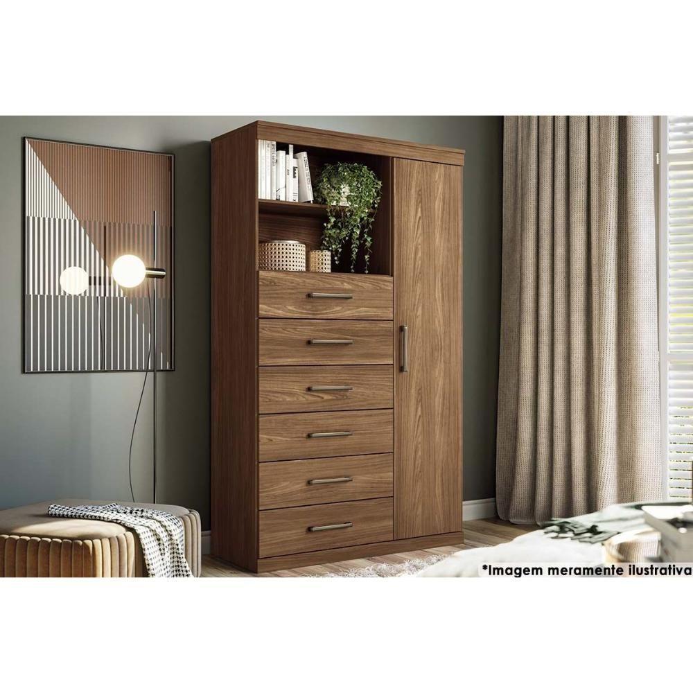 Cômoda de Quarto Marabá 1.6 c/ 1 Porta 2 Nichos e 6 Gavetas Jatoba - Santos Andirá - 1