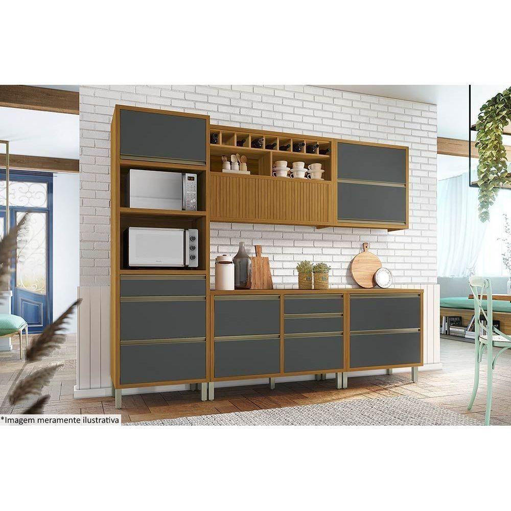 Armário Aéreo p/ Cozinha Baronesa 1 Porta Basculante c/ Adega e Nicho Ripado 120cm Freijó - Nesher - 2