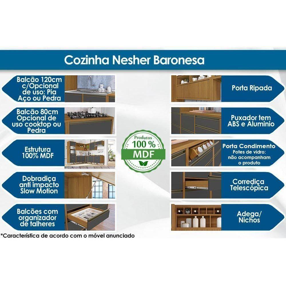 Armário Aéreo p/ Cozinha Baronesa 1 Porta Basculante c/ Adega e Nicho Ripado 120cm Freijó - Nesher - 4