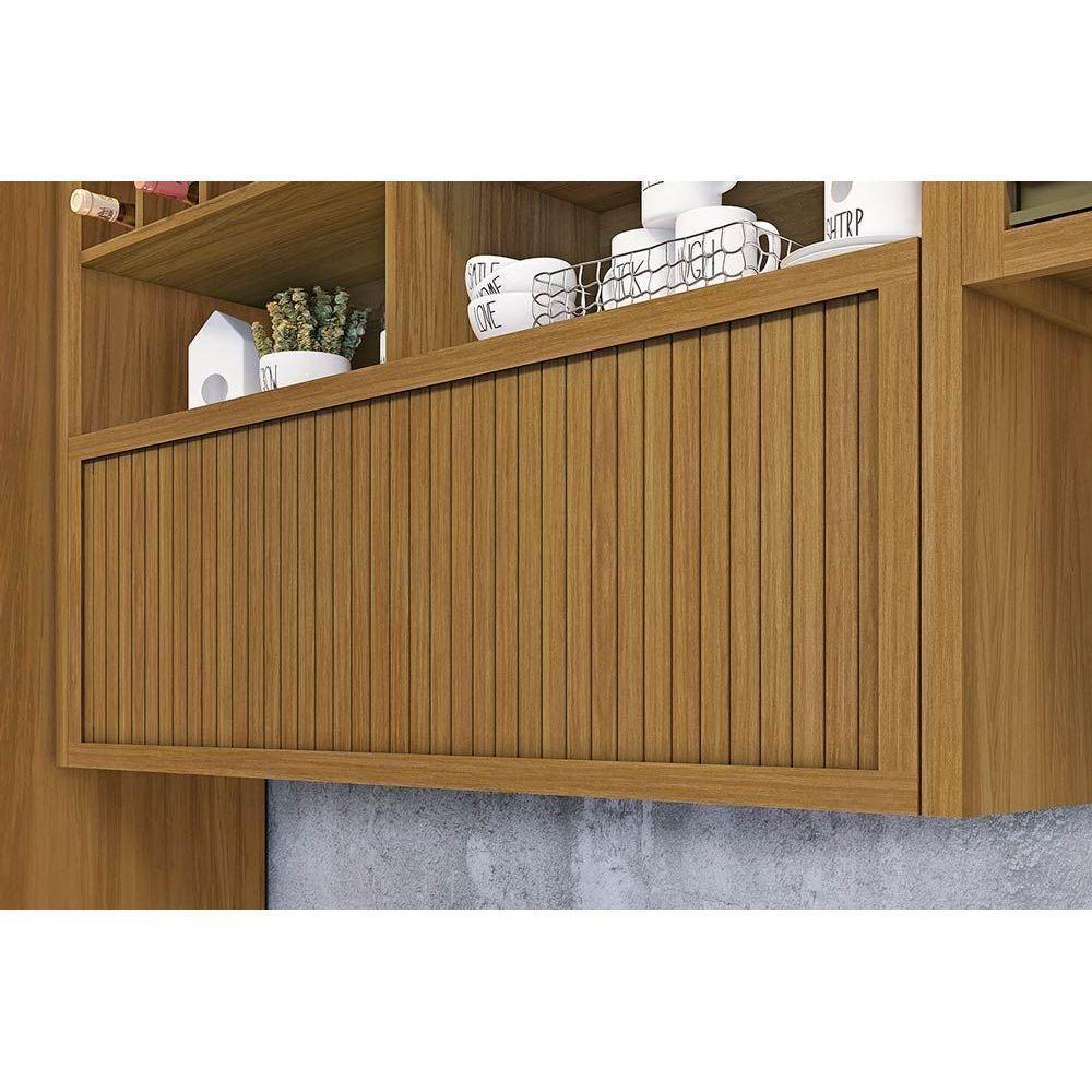 Armário Aéreo p/ Cozinha Baronesa 1 Porta Basculante c/ Adega e Nicho Ripado 120cm Freijó - Nesher - 5