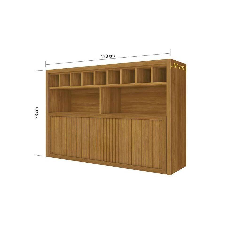 Armário Aéreo p/ Cozinha Baronesa 1 Porta Basculante c/ Adega e Nicho Ripado 120cm Freijó - Nesher - 6