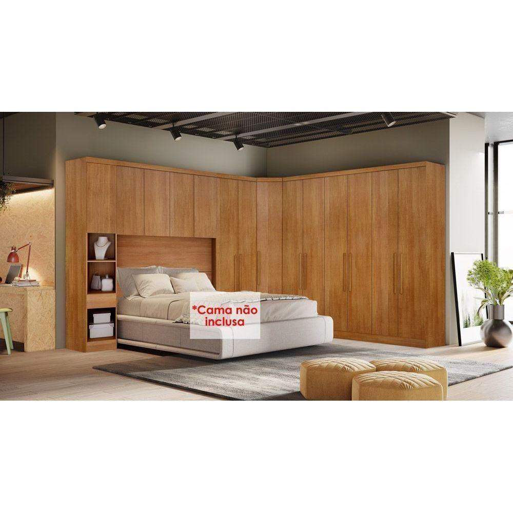 Quarto Casal Modulado Rizon 5 Peças (1 Armário Ponte + 1 Closet + 2 Guarda Roupas + 1 Complemento) QC203 Freijo Cumaru - Novo Horizonte - 1