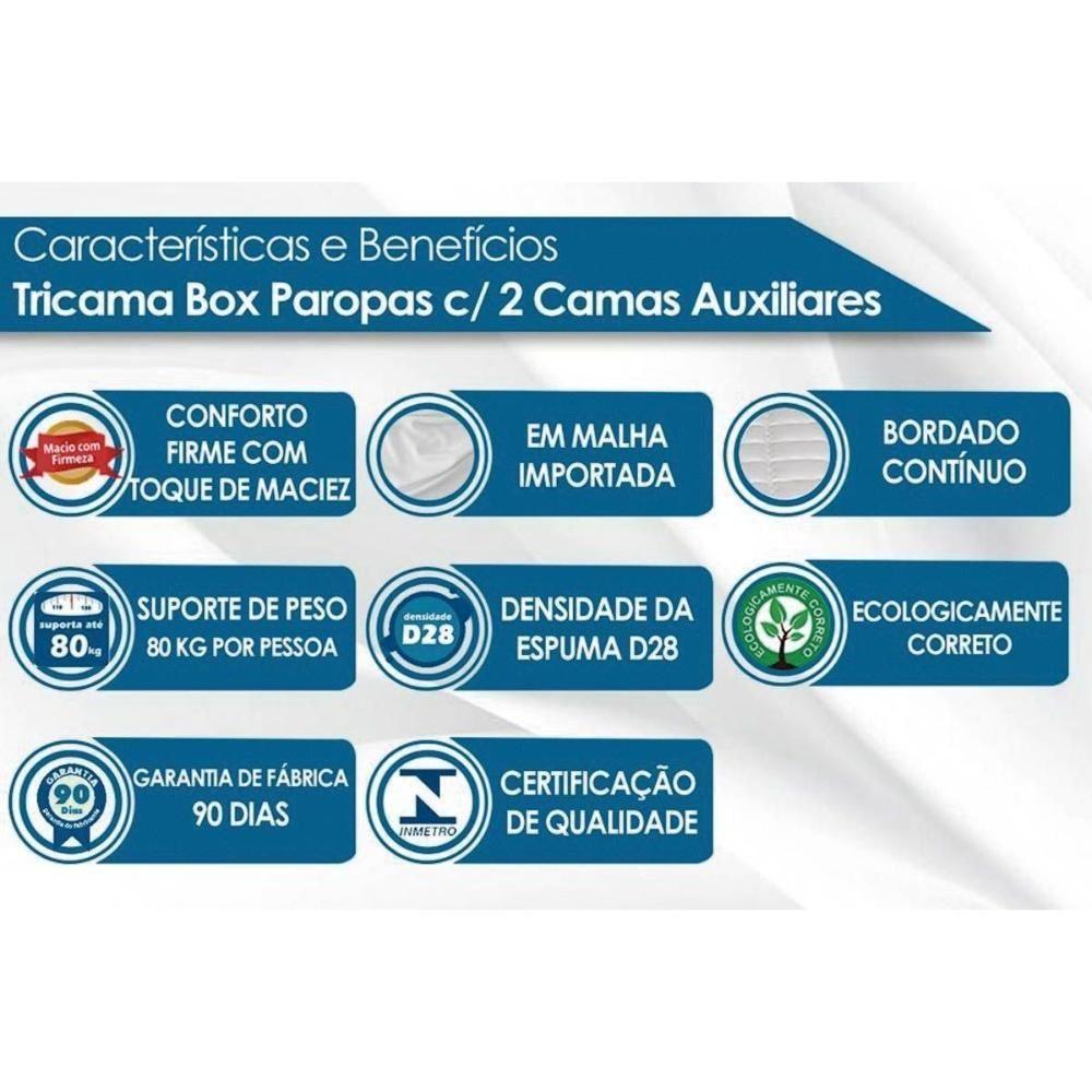 Cama Box Base c/2 Auxiliares Solteiro Universal Rústico Bordado Brown (88x188x32) - Paropas - 2