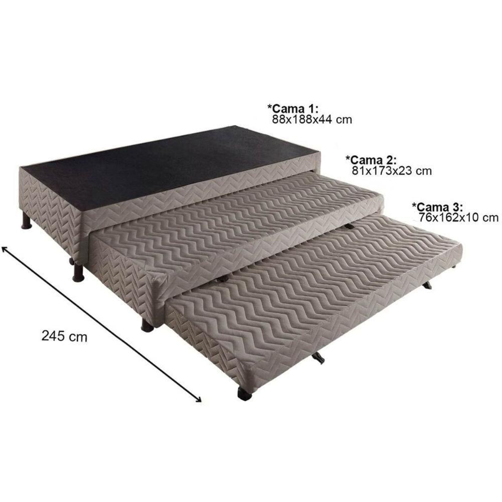 Cama Box Base c/2 Auxiliares Solteiro Universal Rústico Bordado Brown (88x188x32) - Paropas - 8