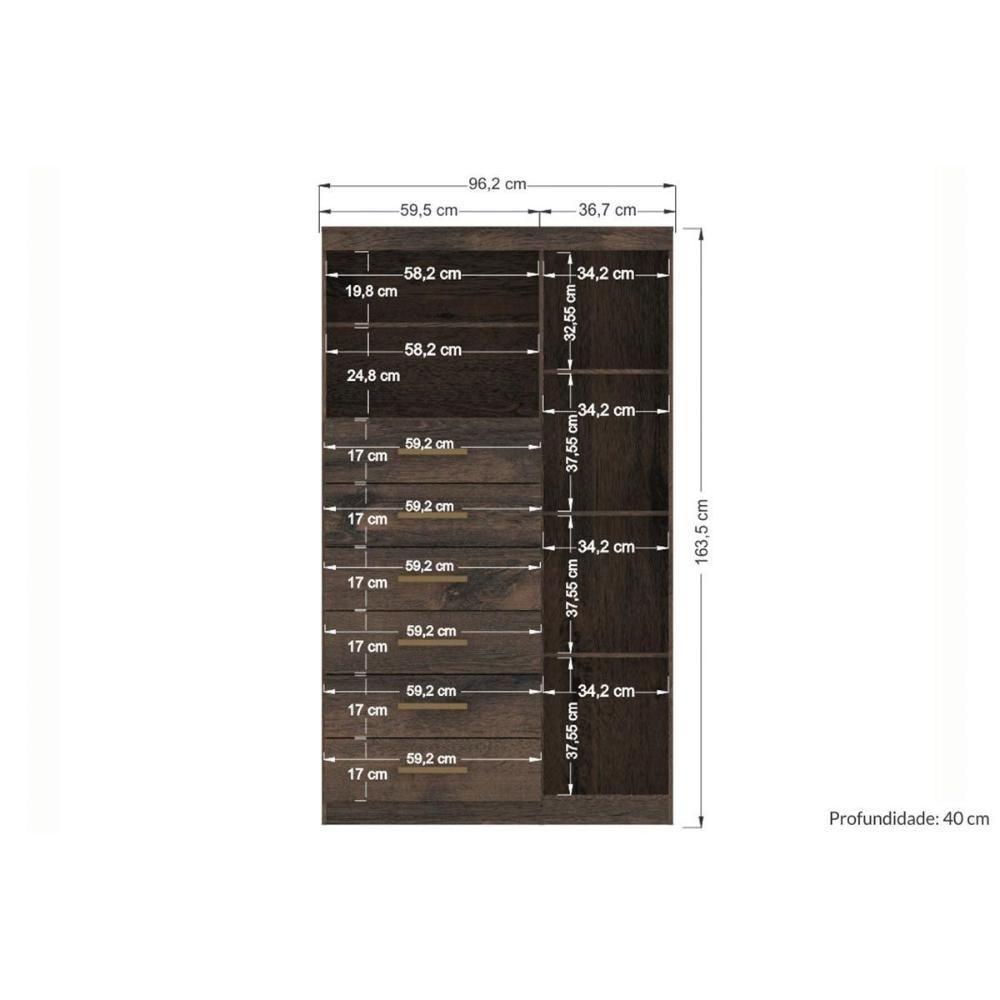 Cômoda de Quarto Marabá 1.6 c/ 1 Porta 2 Nichos e 6 Gavetas c/ Espelho Jatoba - Santos Andirá - 3