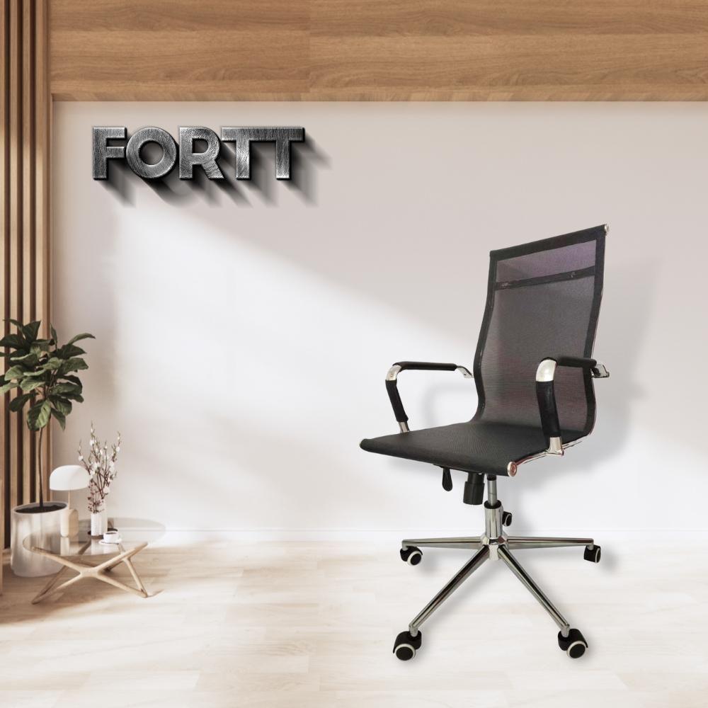 Cadeira De Escritório Esteirinha Tela Mesh Base Cromada Com Rodinha Fortt Salta Preta - Cef04-p - 3