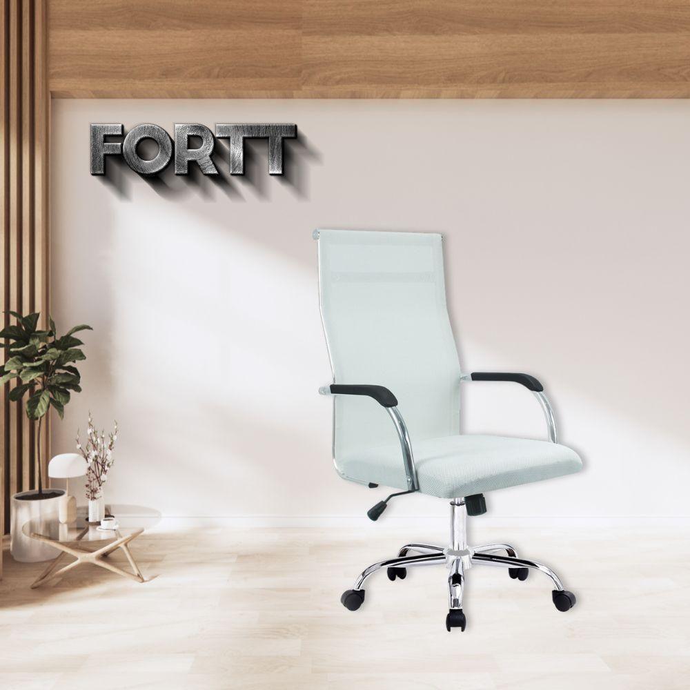 Cadeira De Escritório Esteirinha Tela Mesh Base Cromada Com Rodinha Fortt Salta Branca - Cef04-p - 3