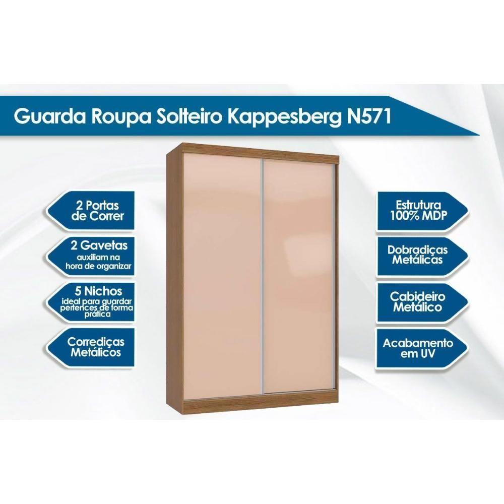 Guarda Roupa Solteiro 2 Portas de Correr e 2 Gavetas N571 Branco/Verde Oliva - Kappesberg - 5