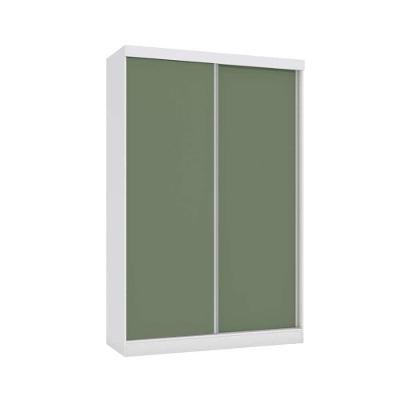 Guarda Roupa Solteiro N571 2 Portas de Correr 2 Gavetas Branco-Verde Oliva
