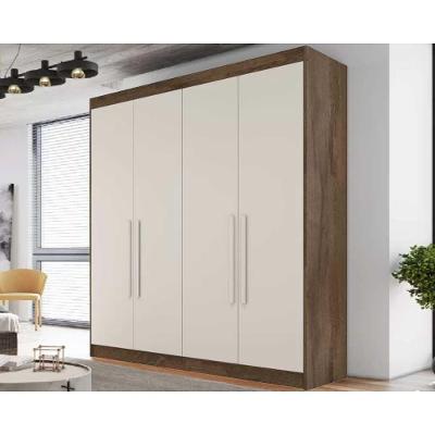 Guarda Roupa Solteiro Nantes 4 Portas de Abrir 3 Gavetas Braúna-off White