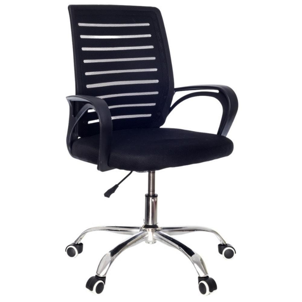 Cadeira De Escritório Secretária Com Base Cromada Com Rodinha Fortt Braga Preta - Csf04-p - 1