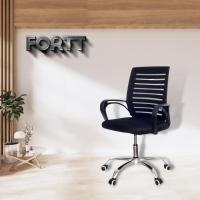 Cadeira De Escritório Secretária Com Base Cromada Com Rodinha Fortt Braga Preta - Csf04-p