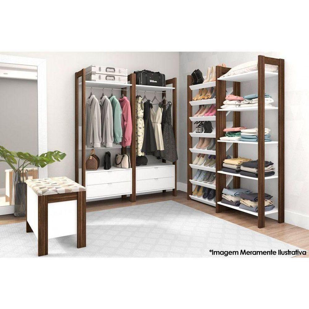 Armário Sapateira Quarto 8 Prats AZ1006 Branco/Nogal - Tecno Mobili - 3