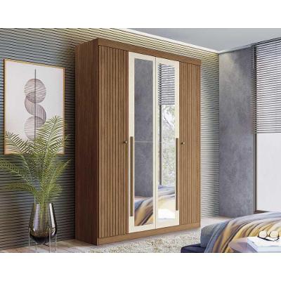 Guarda Roupa Solteiro Buriti 4 Portas de Bater 2 Gavetas Jatoba-Areia Santos Andirá