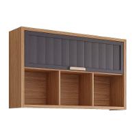 Armário Aéreo p/ Cozinha Estela c/3Nichos e 1 Porta Basculante Ripada 120 cm Freijo/Titanium - MGM - 1