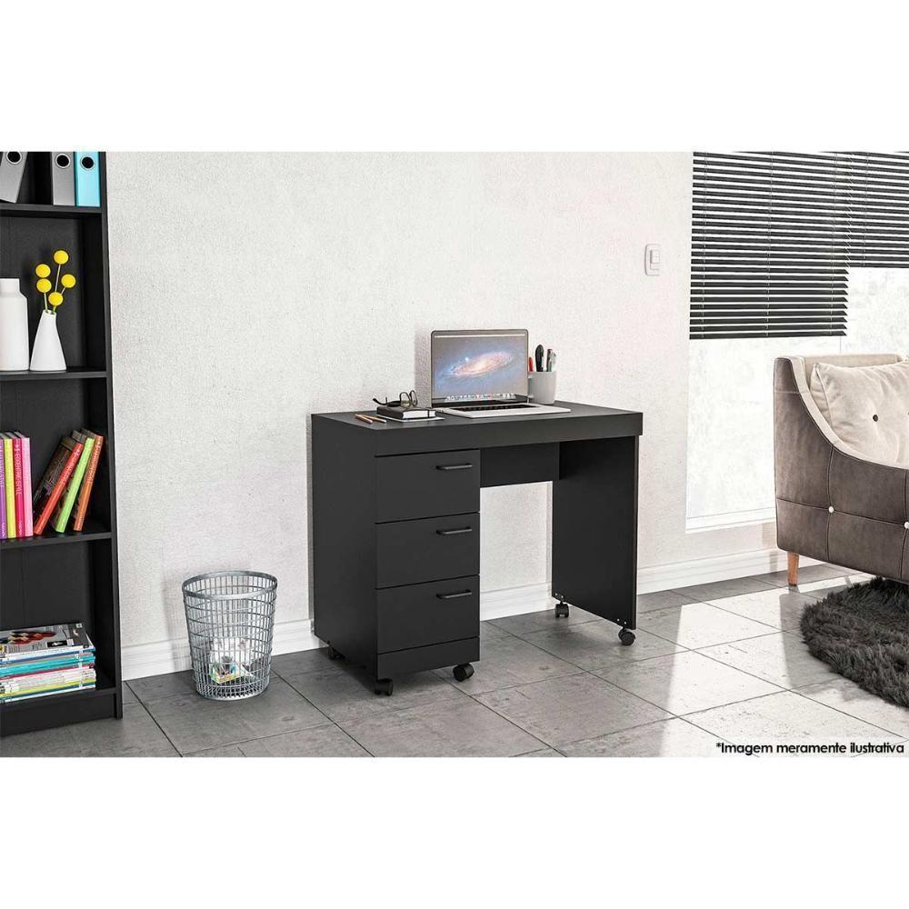 Escrivaninha p/ Escritório Osaka c/ 3 Gavetas e Rodízios Branco - Politorno - 2