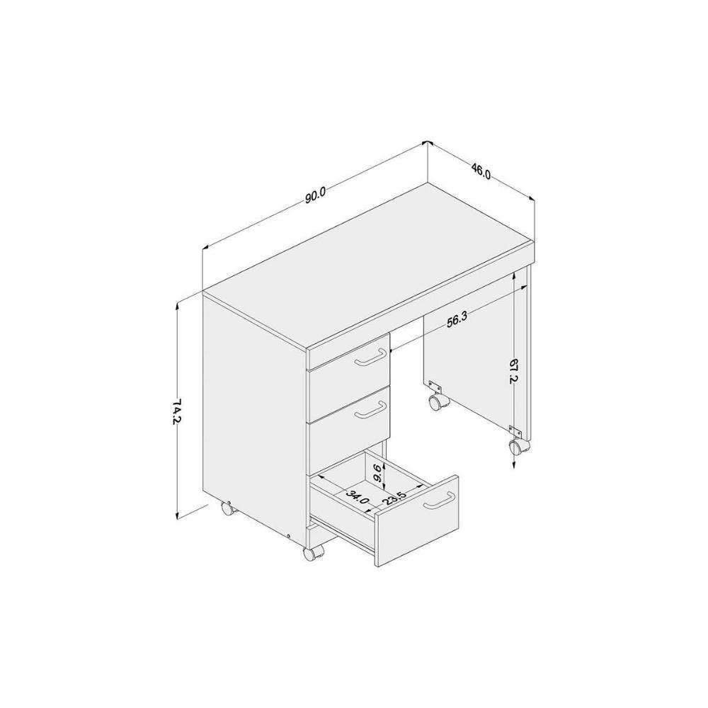 Escrivaninha p/ Escritório Osaka c/ 3 Gavetas e Rodízios Branco - Politorno - 4