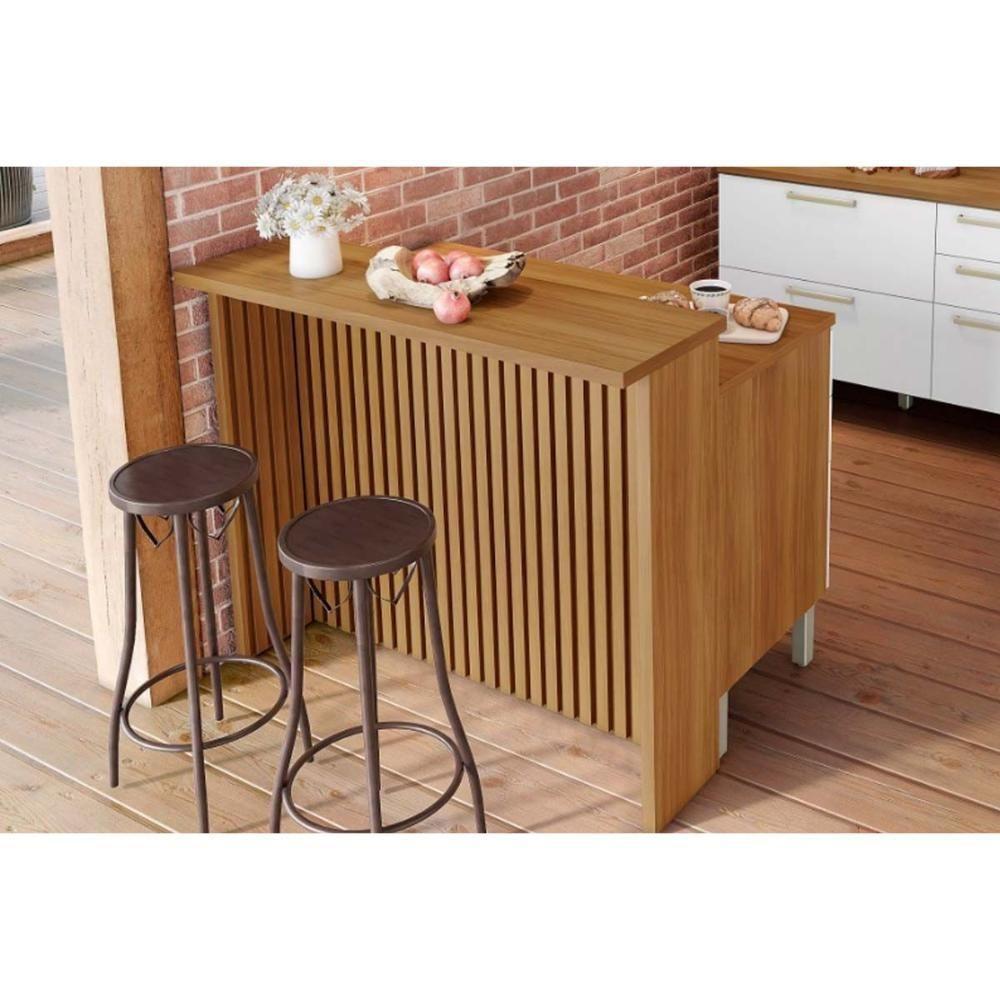 Bancada Ilha Cozinha Painel Gourmet Imperatriz Ripado 120cm Freijó - Nesher - 5