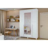 Guarda Roupa Solteiro 4 Portas e 2 Gavetas c/ Espelho e Pés Alonzo Branco - Lopas - 1