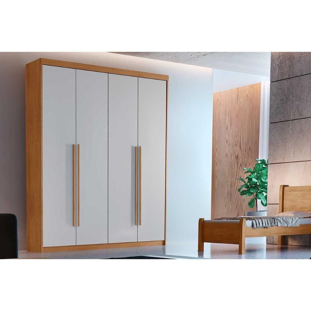 Guarda Roupa Solteiro 4 Portas e 2 Gavetas Hawai Naturale/Off White - Rufato - 1