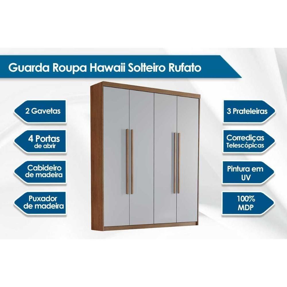 Guarda Roupa Solteiro 4 Portas e 2 Gavetas Hawai Naturale/Off White - Rufato - 2