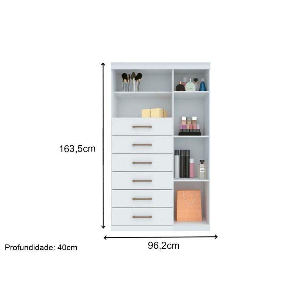 Cômoda de Quarto Marabá 1.6 c/ 1 Porta 2 Nichos e 6 Gavetas c/ Espelho e Pés Branco - Santos Andirá - 4