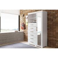 Cômoda de Quarto Marabá 1.6 c/ 1 Porta 2 Nichos e 6 Gavetas c/ Espelho e Pés Branco - Santos Andirá - 1
