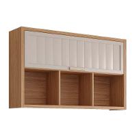 Armário Aéreo p/ Cozinha Estela c/3Nichos e 1 Porta Basculante Ripada 120 cm Freijo/Off White - MGM - 1