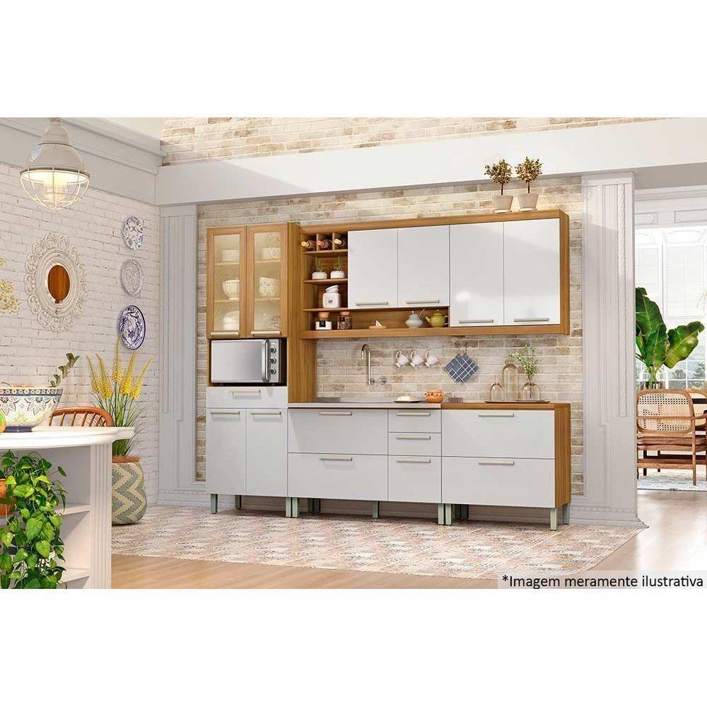 Armário Aéreo p/ Cozinha Burguesa 2 Portas c/ Adega e 3 Nichos 120cm Freijo/Grafite - Nesher - 2