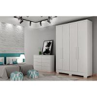 Guarda Roupa Solteiro 4 Portas e 2 Gavetas c/Pés Milly Branco - Novo Horizonte - 3