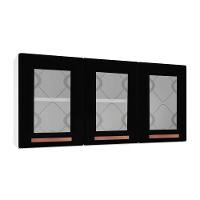 Armário Aéreo p/ Cozinha Mirage New Aço 3 Portas c/Vidro 120cm Branco/Preto - Telasul - 1