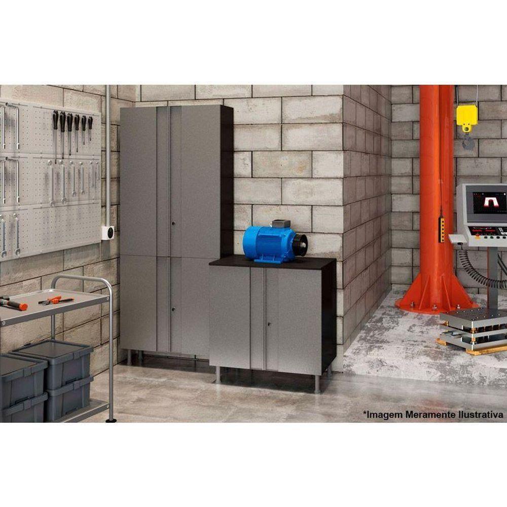 Balcão Multiuso p/Área Serviço Multibox Aço 2 Portas c/Chave c/Tampo 80cm Preto/Cinza - Telasul - 6