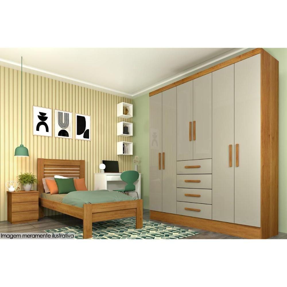 Guarda Roupa Solteiro 6 Portas e 4 Gavetas Arizona Cinamomo/Off White - Tcil Móveis - 7
