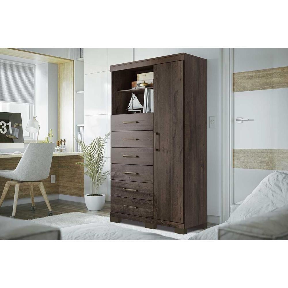 Cômoda de Quarto Marabá 1.6 c/ 1 Porta 2 Nichos e 6 Gavetas c/ Pés Ébano - Santos Andirá - 1