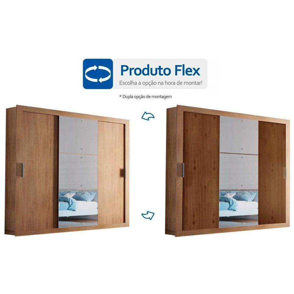 Guarda Roupa Casal 3 Portas de Correr e 4 Gavetas c/ Espelho Veneza Luxo Naturale/Off White - Rufato - 5