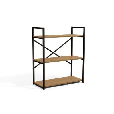 Estante p/Sala Industrial Baixa LI007 c/ 3 Prateleiras 72x85cm Freijo/Preto - Kappesberg