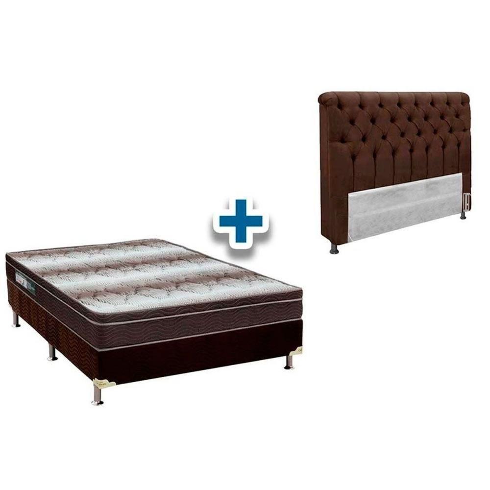 Cama Box Queen CRC + Colchão Ortopédico Ortobom + Cabeceira Imperatriz Suede Marrom Chocolate - 1