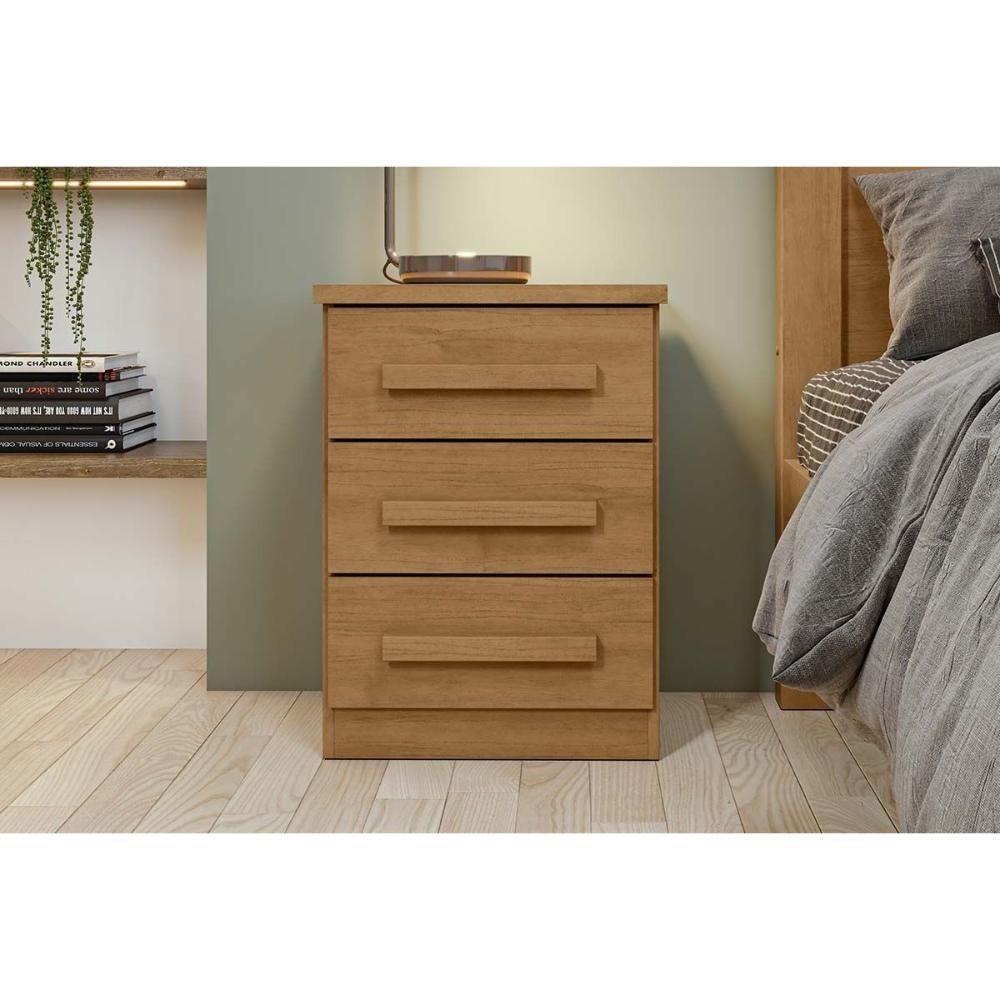 Mesa Cabeceira Baião C- 3 Gavetas Rovere-amêndoa - Lopas - 1