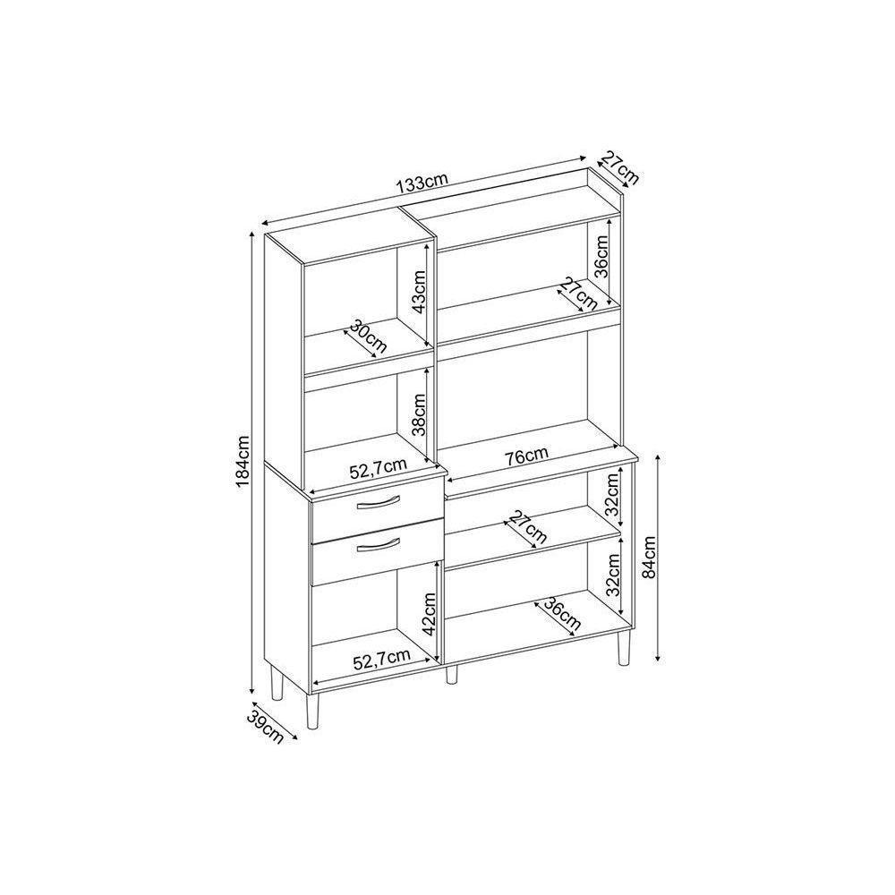 Kit de Cozinha Compacta Harmonia c/ 6 Portas e 2 Gavetas 132x183 Amendola/Branco - Demóbile - 2