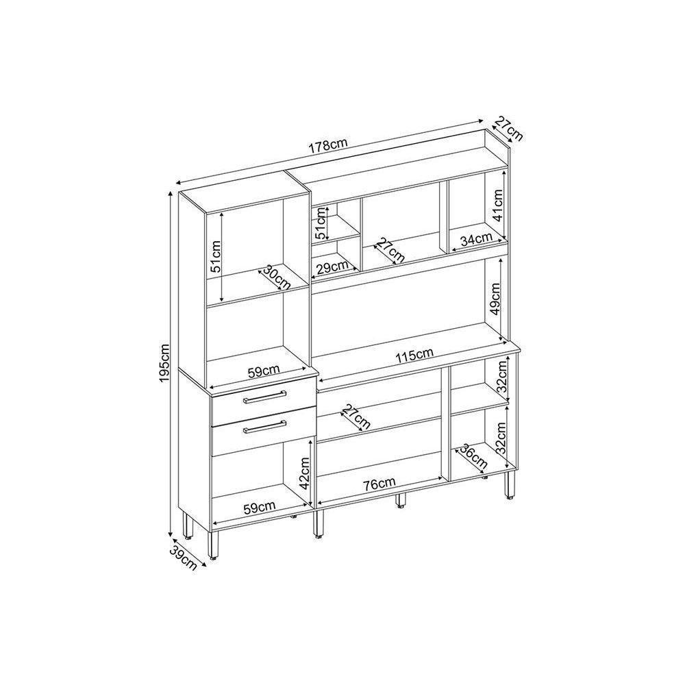 Kit de Cozinha Compacta Select c/ 6 Portas e 2 Gavetas 178x194 Amendola/Branco - Demóbile - 7