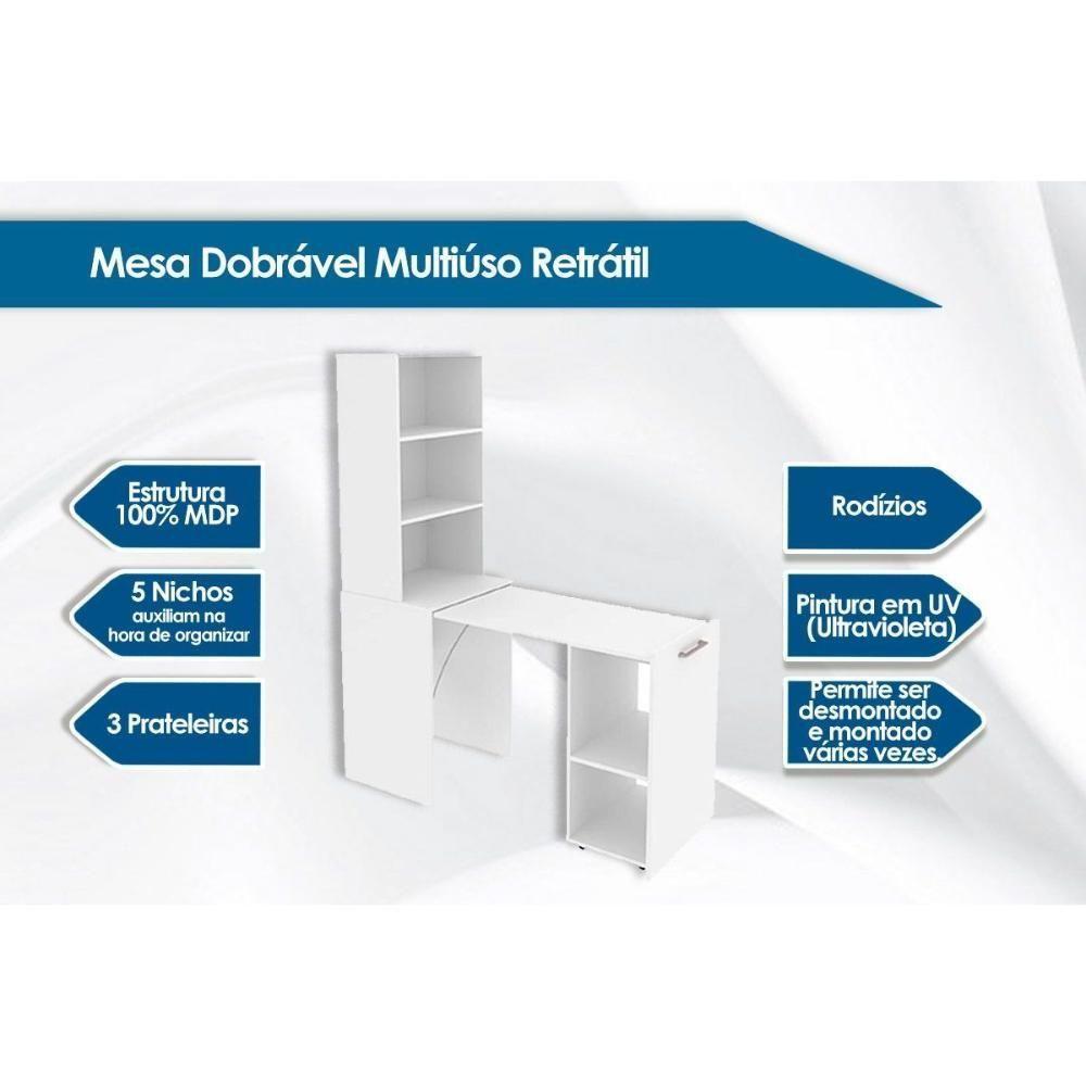 Mesa Multiuso Escritório Retrátil ME4171 c/ 5 Nichos Amêndoa - Tecno Mobili - 4