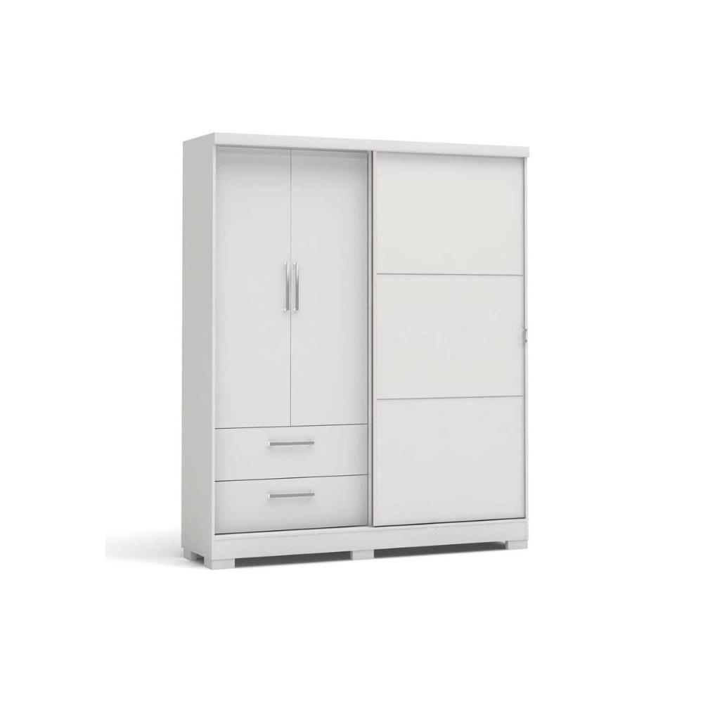 Guarda Roupa Solteiro 3 Portas (1 de Correr) e 2 Gavetas C533 Branco - Kappesberg - 1