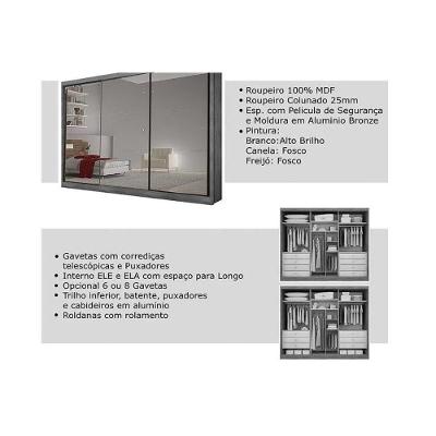 Guarda Roupa Casal Passion Plus 3 Portas de Correr 6 Gavetas Branco Móveis Novo Horizonte